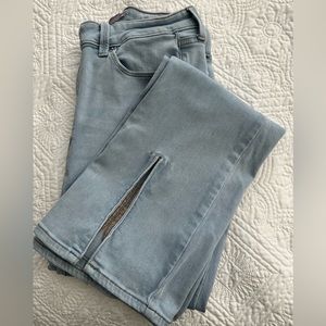 High Rise Light Wash Jeans Hem Slits